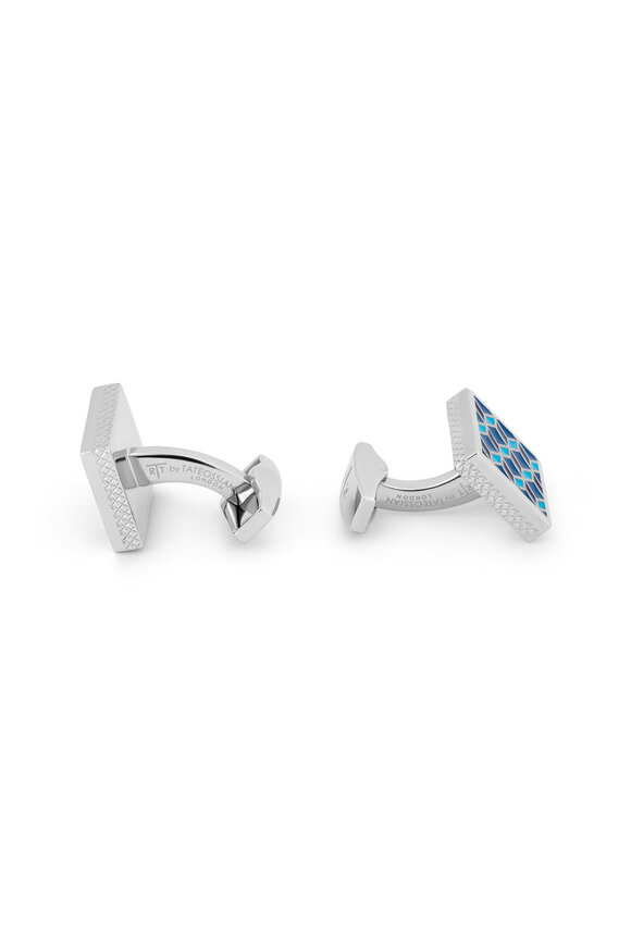 Tateossian - Palladium Geometric Blue Enamel Cufflinks