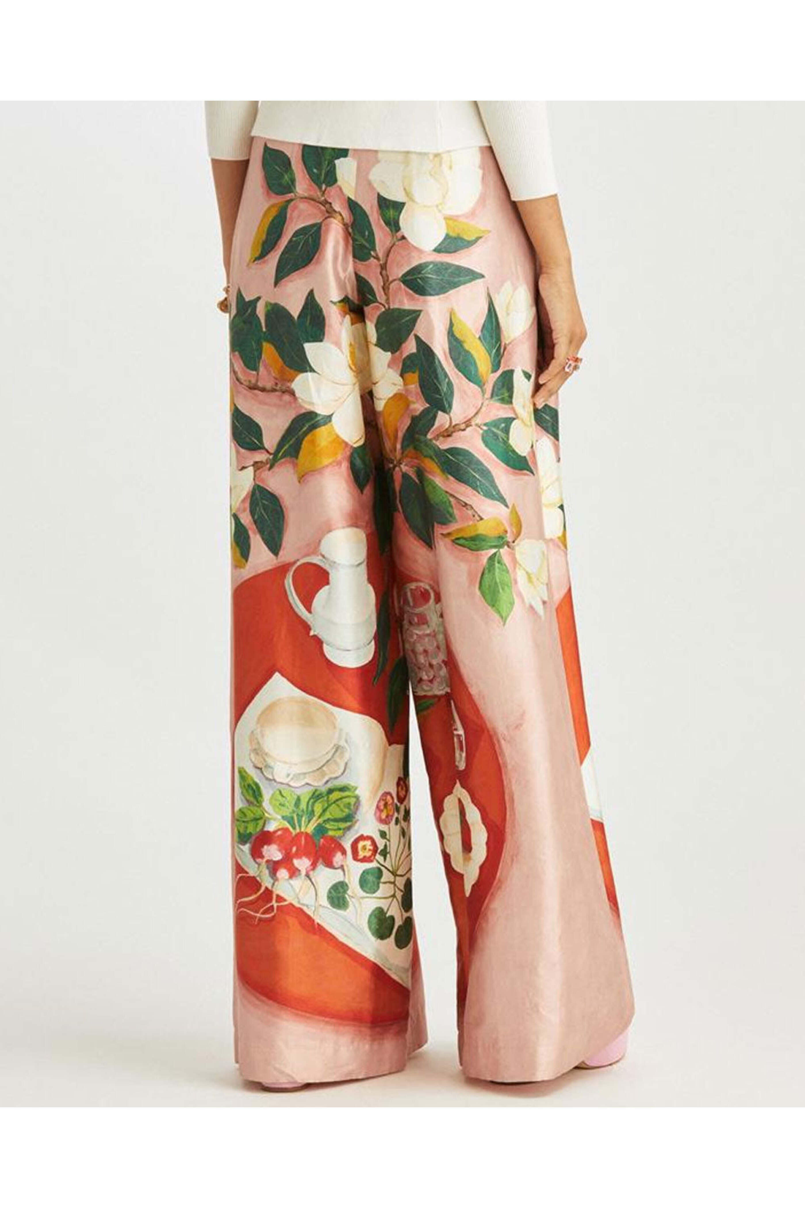 Oscar de la Renta - Begonia Floral Mikado Wide Leg Pant
