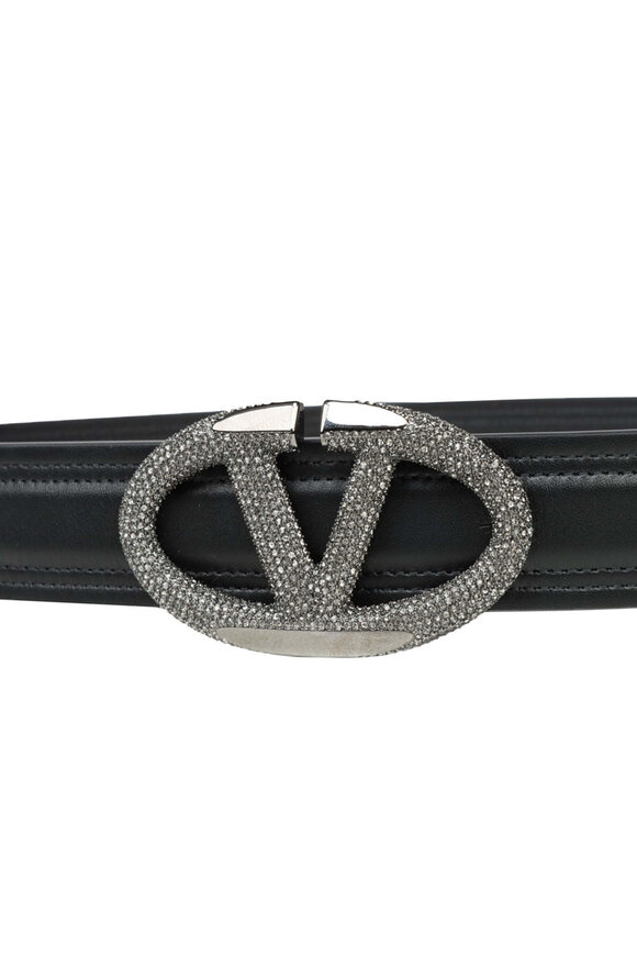 Valentino Garavani - Black Diamond VLogo Leather Belt in Nero