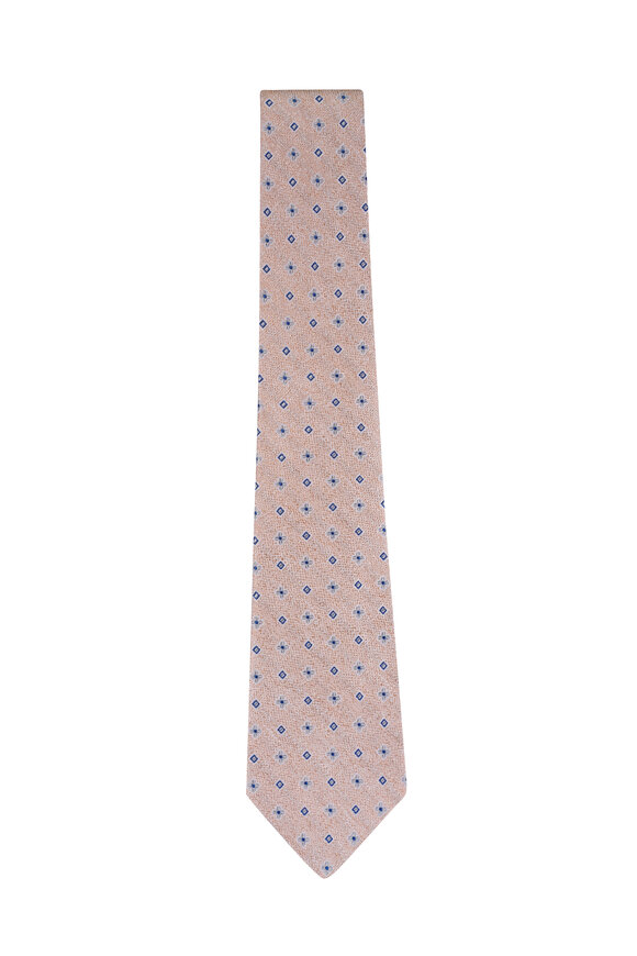 Kiton Taupe Geometric Print Silk Necktie - view 1