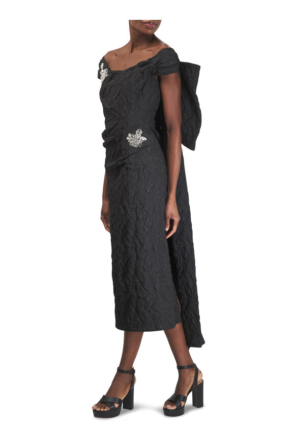 Erdem Black Embellished Jacquard Off-The-Shoulder Dress - view 2