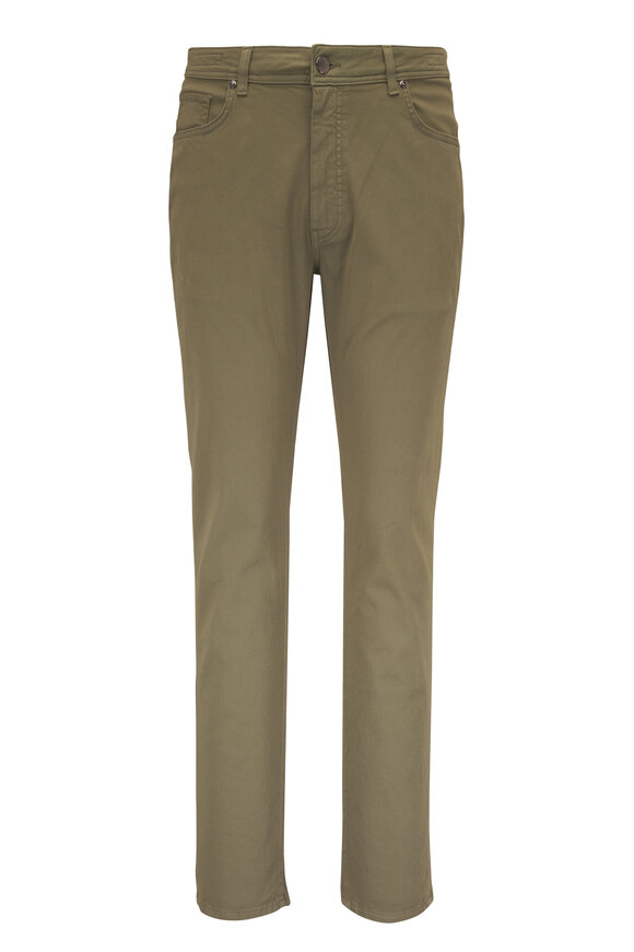 Barmas Olive Green Stretch Cotton Five Pocket Pant