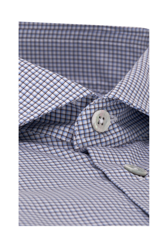 Maurizio Baldassari - Light Blue & Brown Micro Check Cotton Sport Shirt