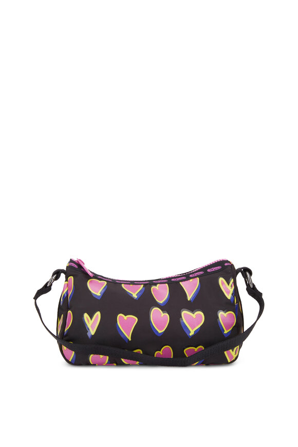 LeSportsac - Black With Pink Hearts Nylon Mini Shoulder Bag