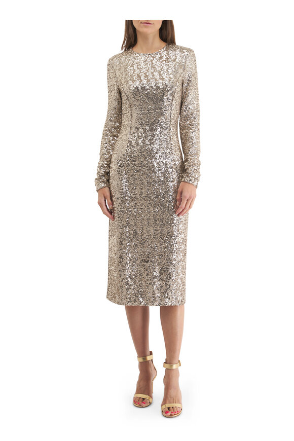 Michael Kors Collection - Sand Sequin Long Sleeve Sheath Dress 