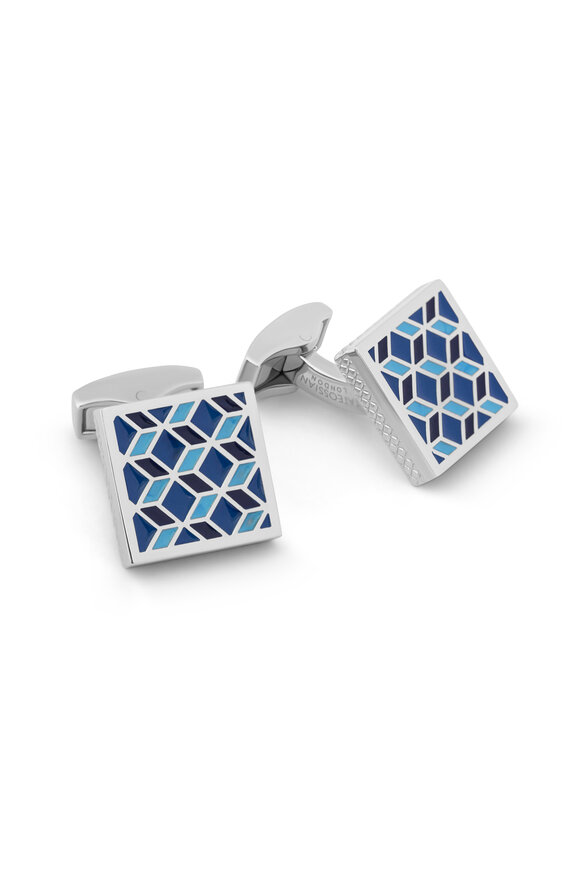 Tateossian - Palladium Geometric Blue Enamel Cufflinks