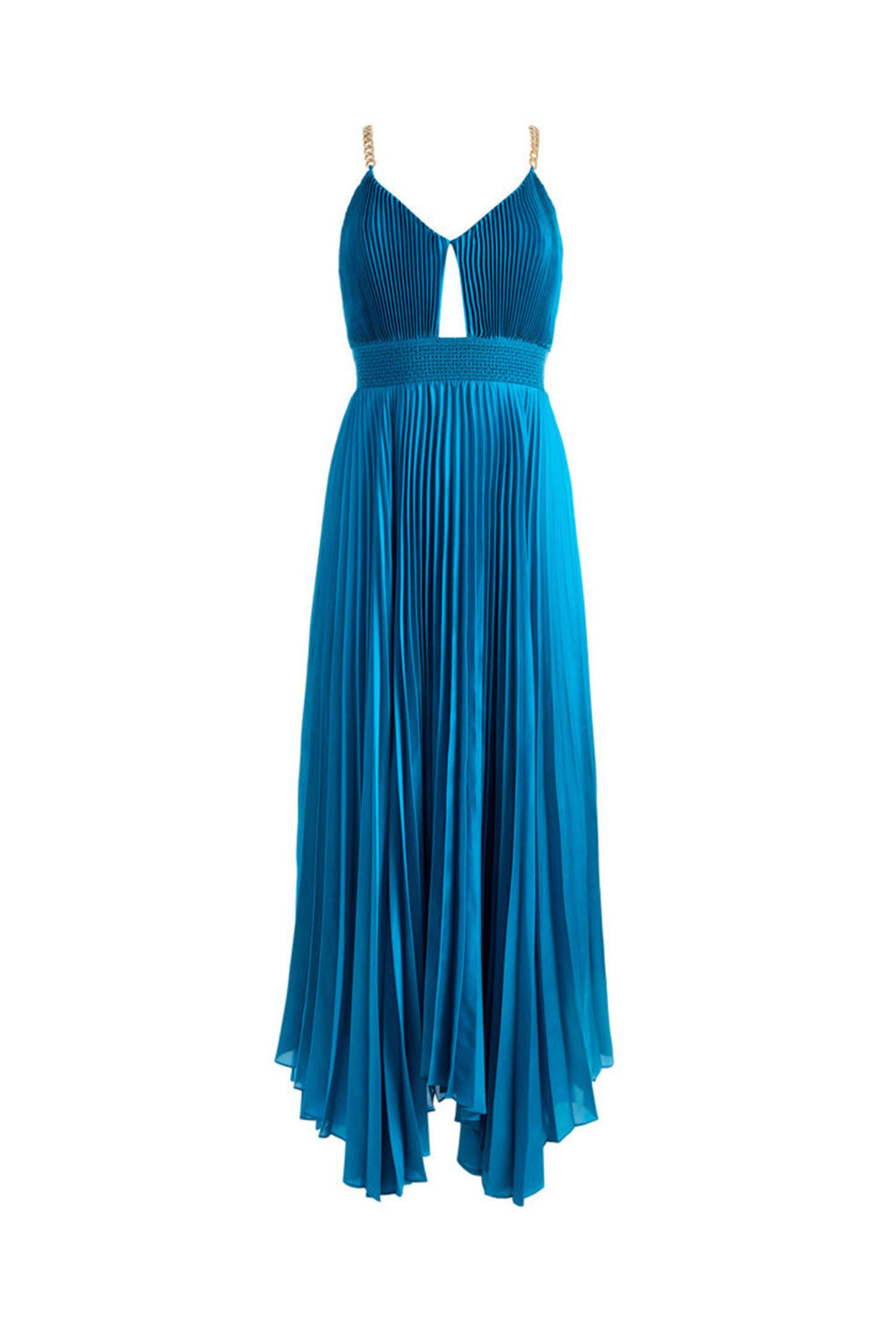Alice & Olivia - Ocean Blue Chain Strap Pleated Gloria Maxi Dress