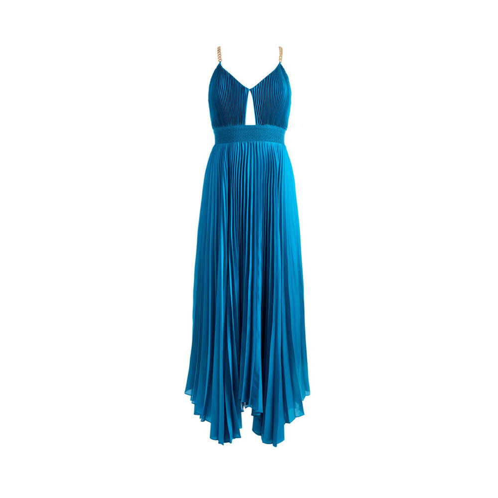 gloria chain strap pleated maxi dress Alice & Olivia