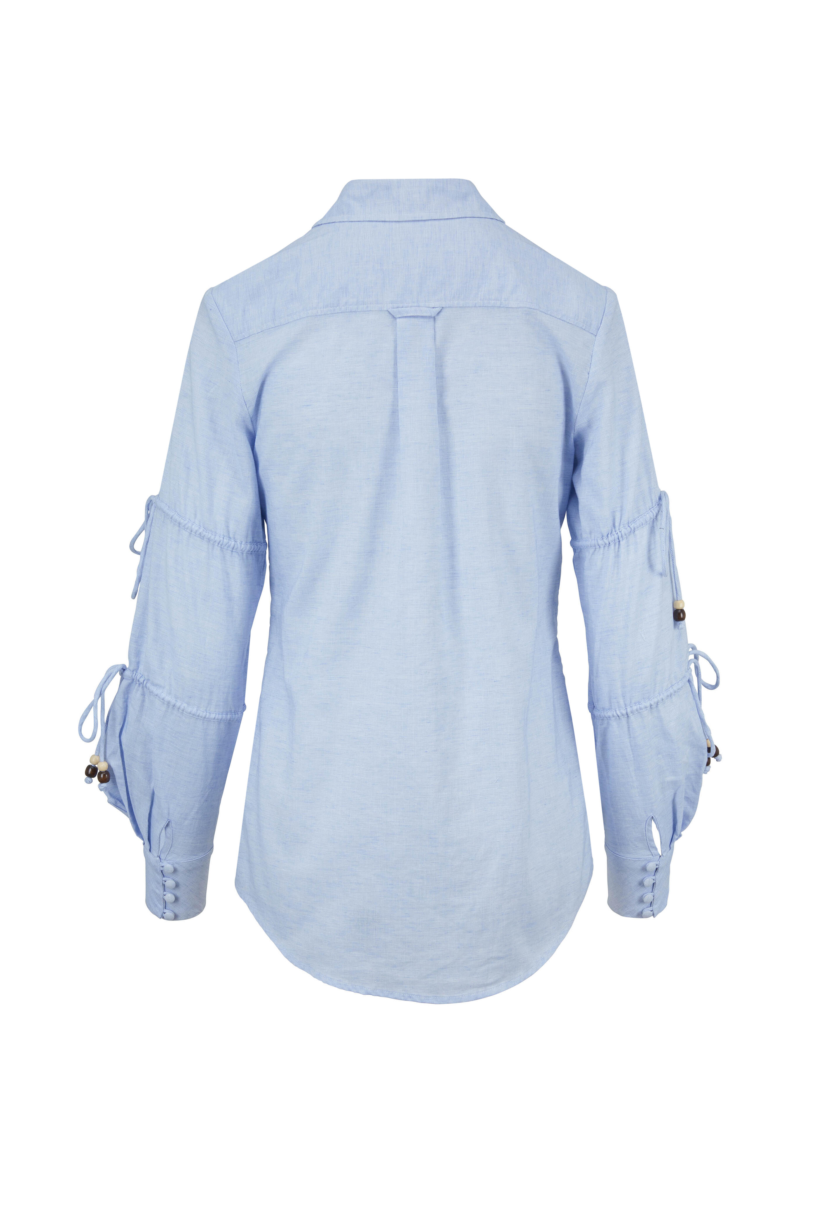 Simkhai - Light Blue Cotton Oxford Ruched & Tie Sleeve Shirt