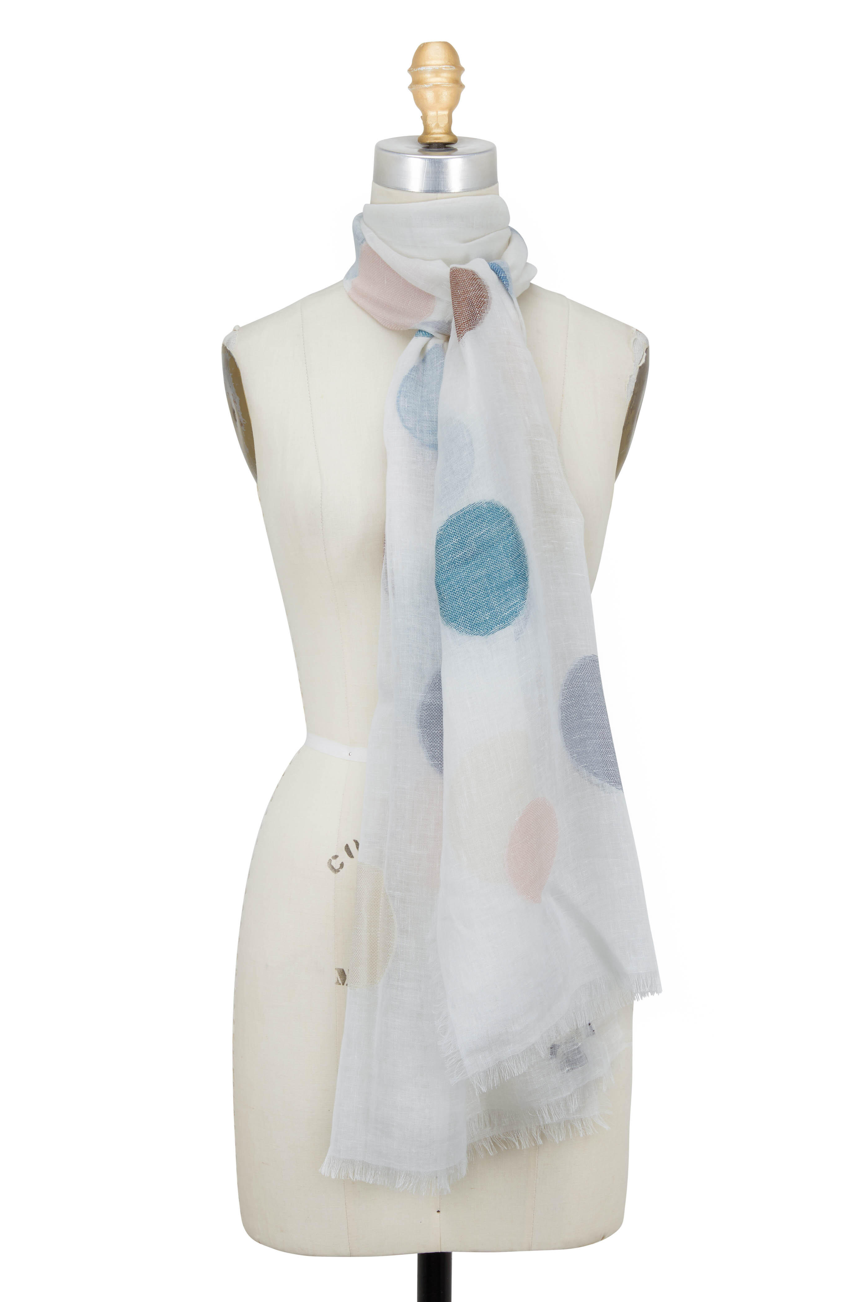 Loro Piana - White & Pastel Dots Linen & Silk Scarf
