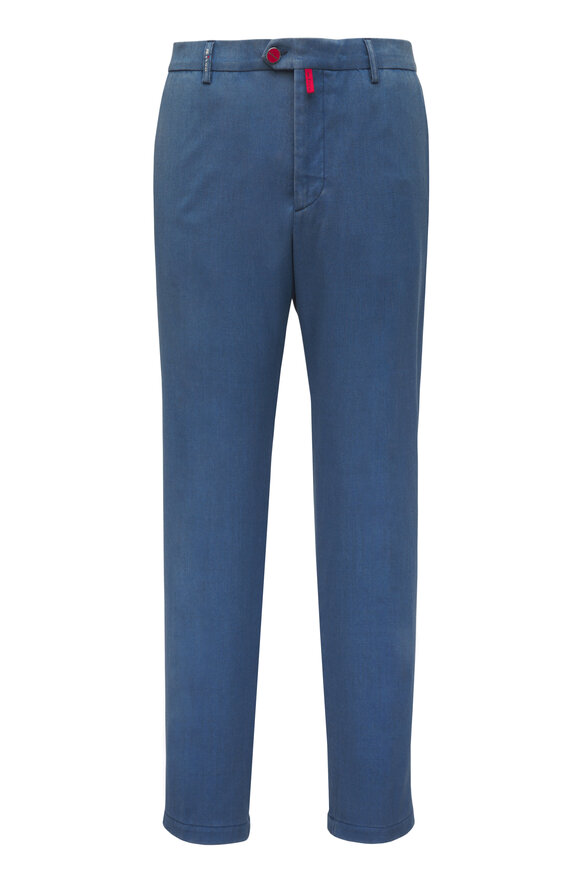 Kiton Washed Blue Wool Dress Pant