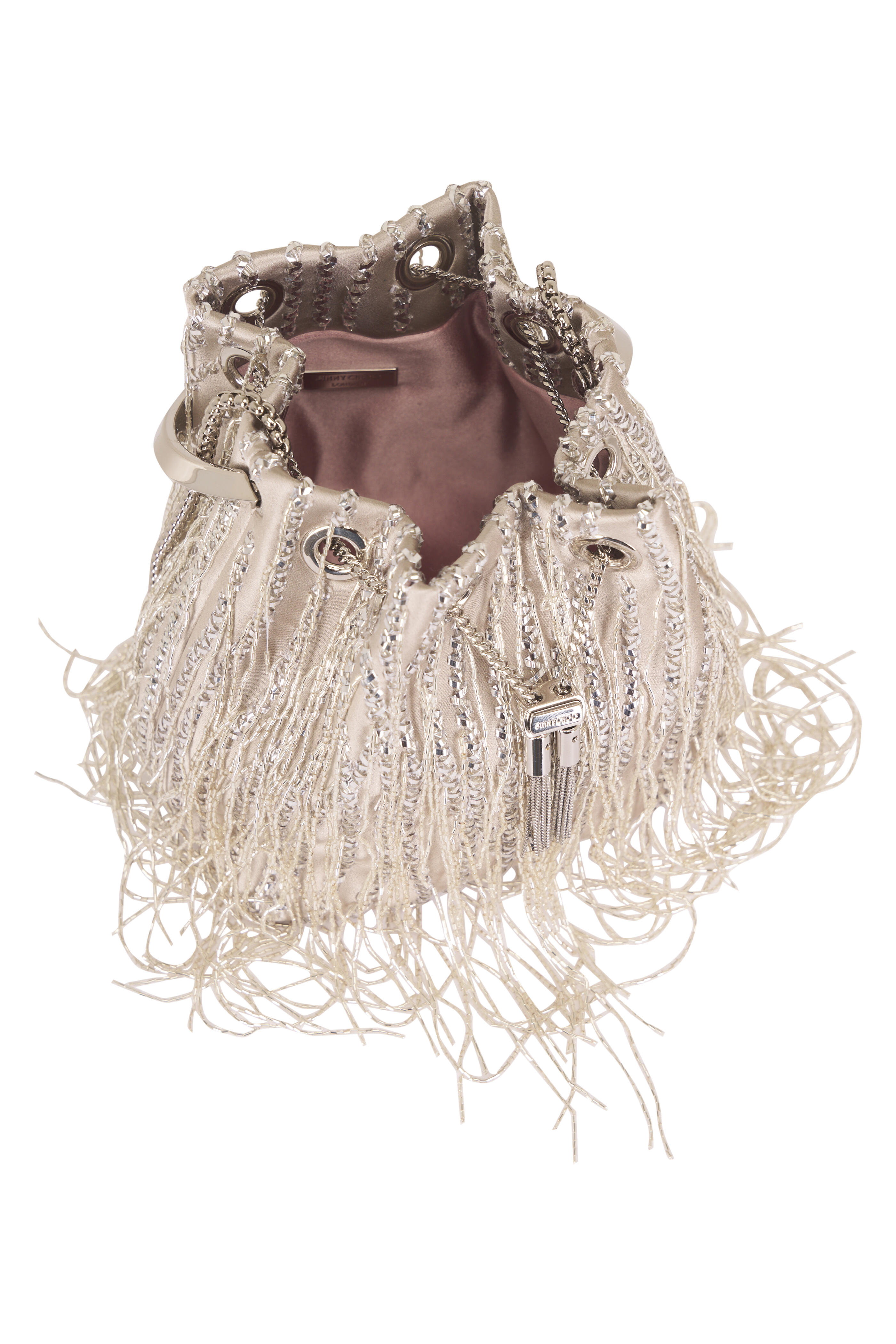 Jimmy Choo - Bon Bon Silver Fringe Embroidery Top Handle Bag - view 7