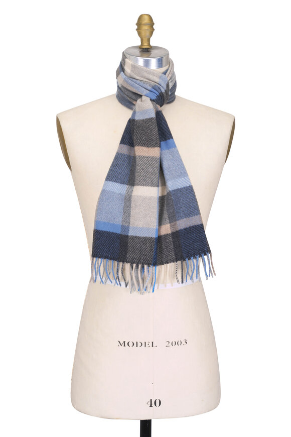 Chelsey Imports Gray & Light Blue Plaid Cashmere Scarf