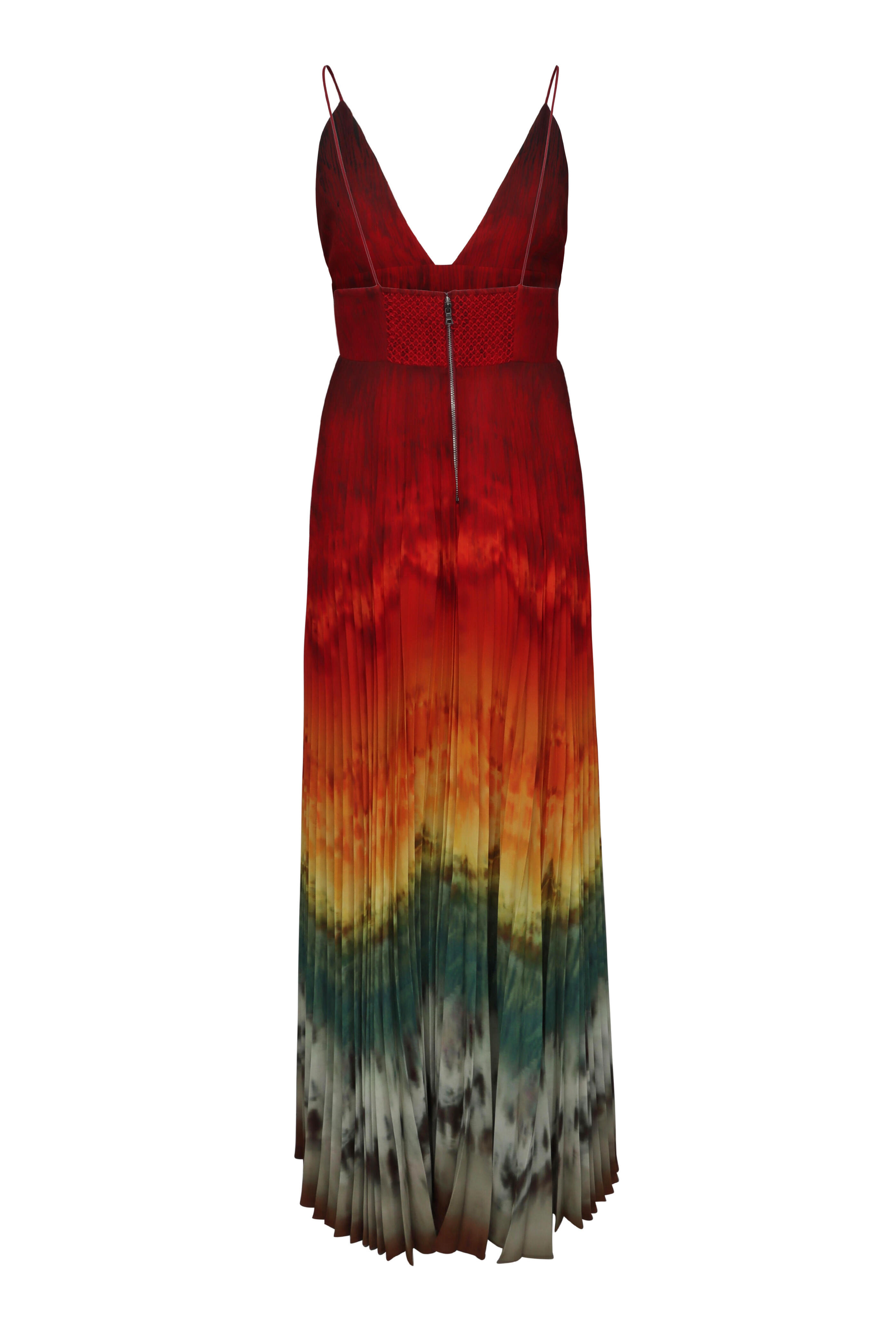 Alice & Olivia - Lauren Pleated V Neck Maxi Dress