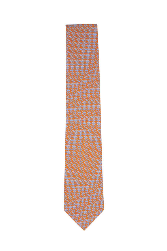 Ferragamo Orange Gancini Print Silk Necktie - view 1