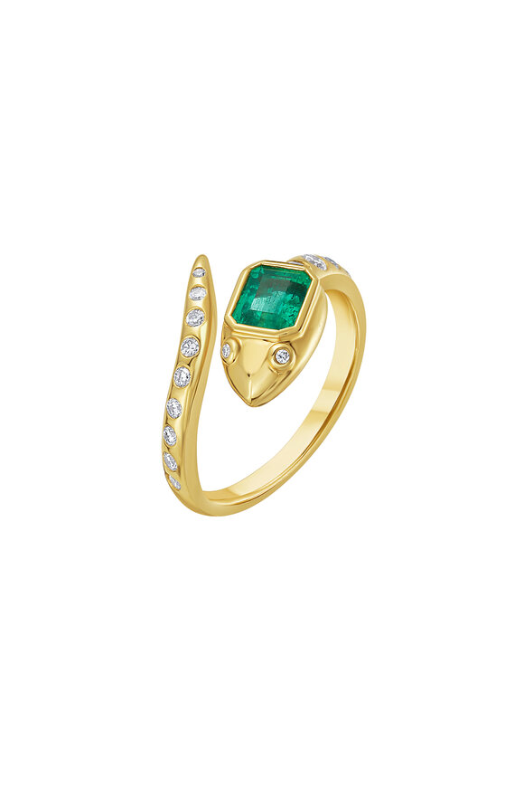 Ruchi 18k Yellow Gold Emerald & Diamond Snake Ring - view 2