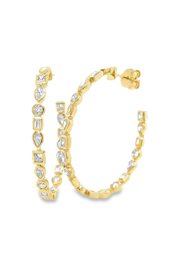 Ruchi 18k Yellow Gold Mixed Shape Diamond Hoops - view 1