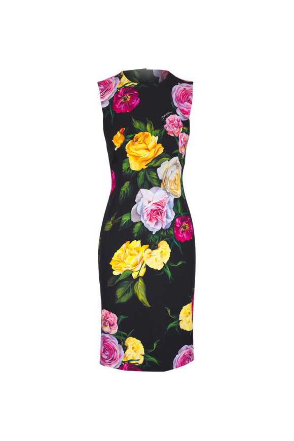 Dolce & Gabbana Black Peony & Rose Print Midi Dress