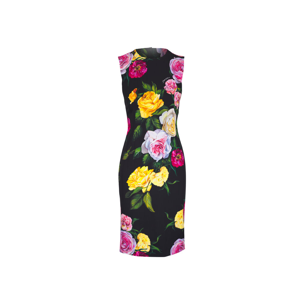 Dolce & Gabbana フラワー ミドルドレス ブラック Dolce & Gabbana - Black & Red Rose Sleeveless Sheath Dress