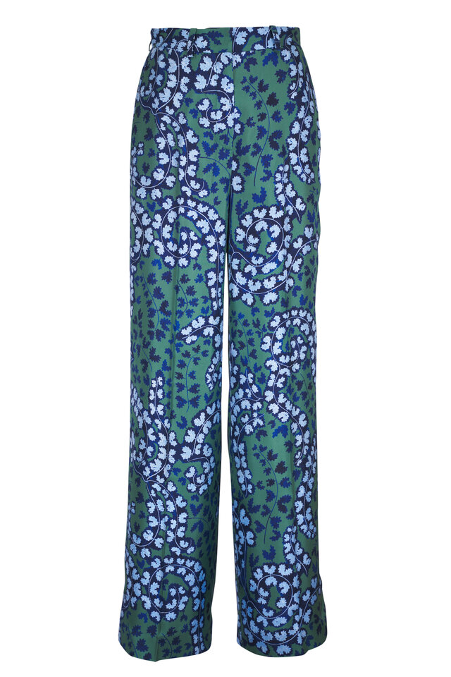Valentino - Green Multicolor Jacquard Floreale Lurex Pant