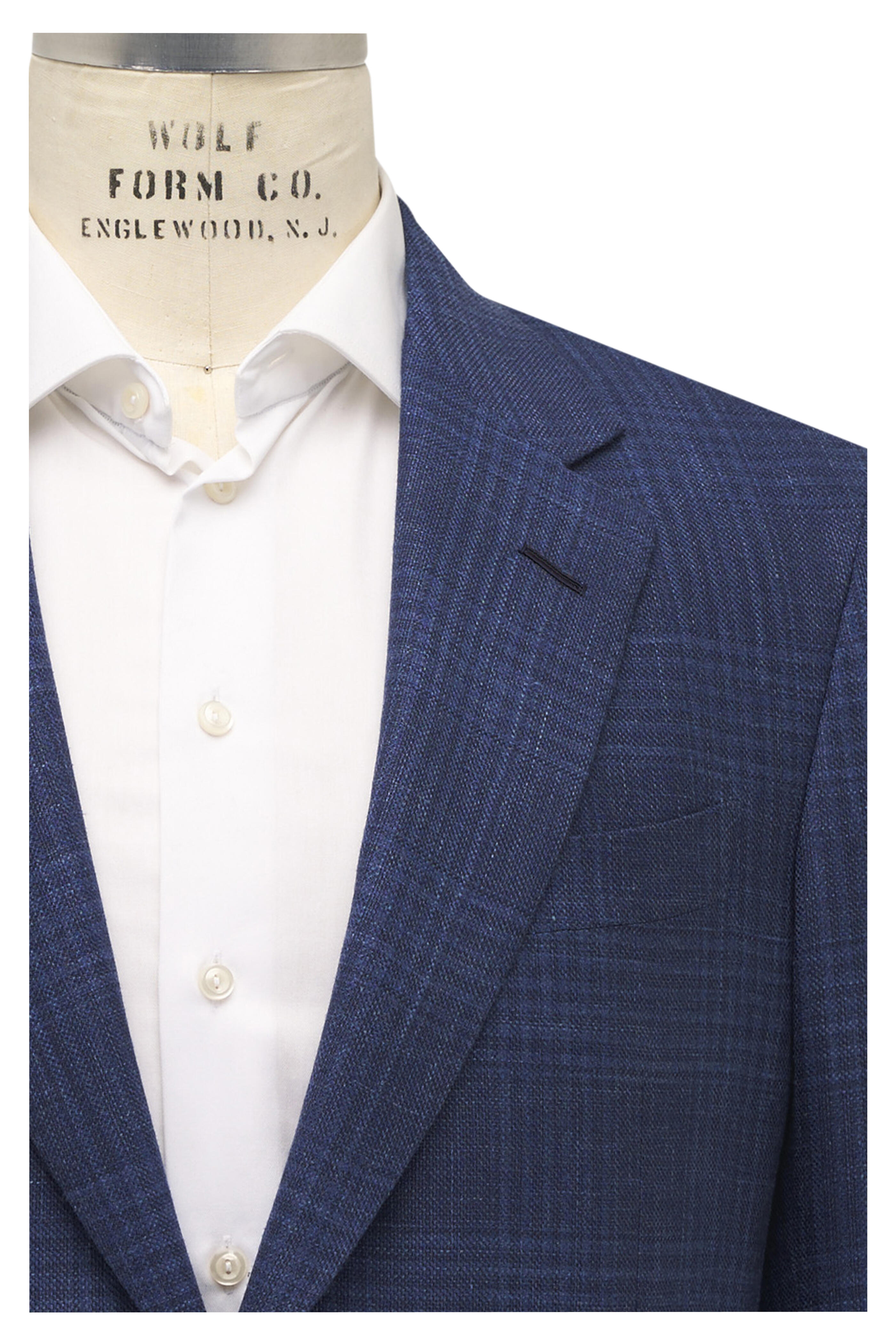 Zegna - Blue Tonal Plaid Wool, Silk & Linen Sportcoat