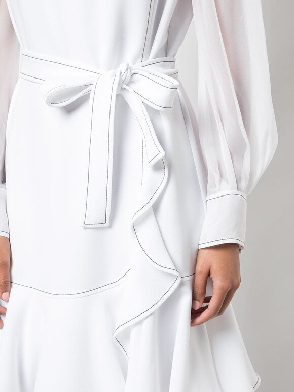 Carolina Herrera - White Sheer Long Sleeves Ruffle Dress