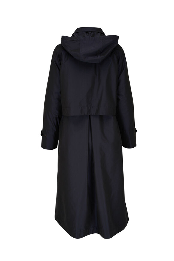 Akris - Robin Navy Silk Taffeta Hooded Coat 