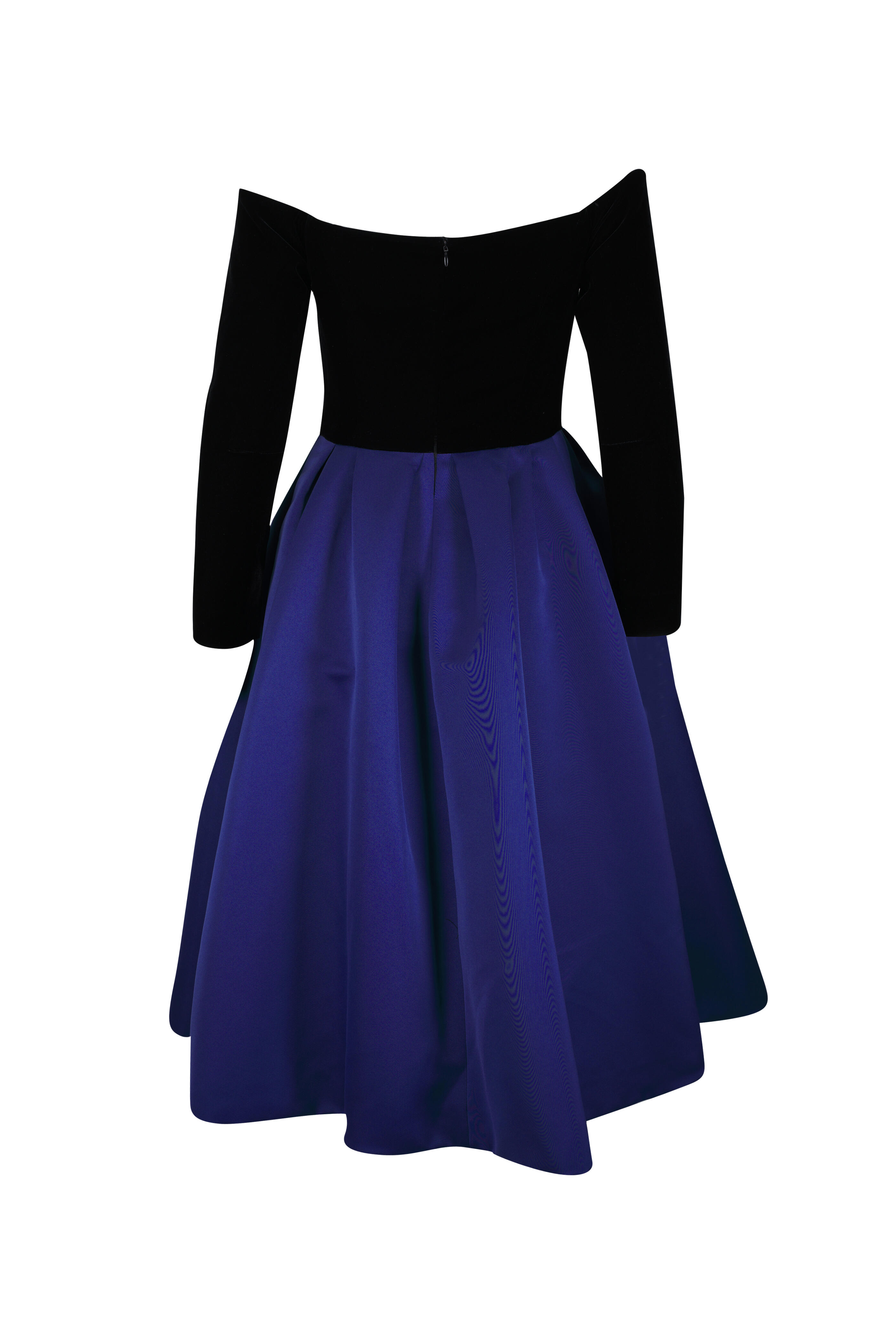 Carolina Herrera - Off-The-Shoulder Black & Navy Combo Midi Dress