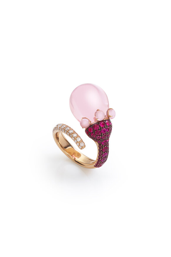 Chantecler 18k Rose Gold Sapphire Diamond & Crystal Ring