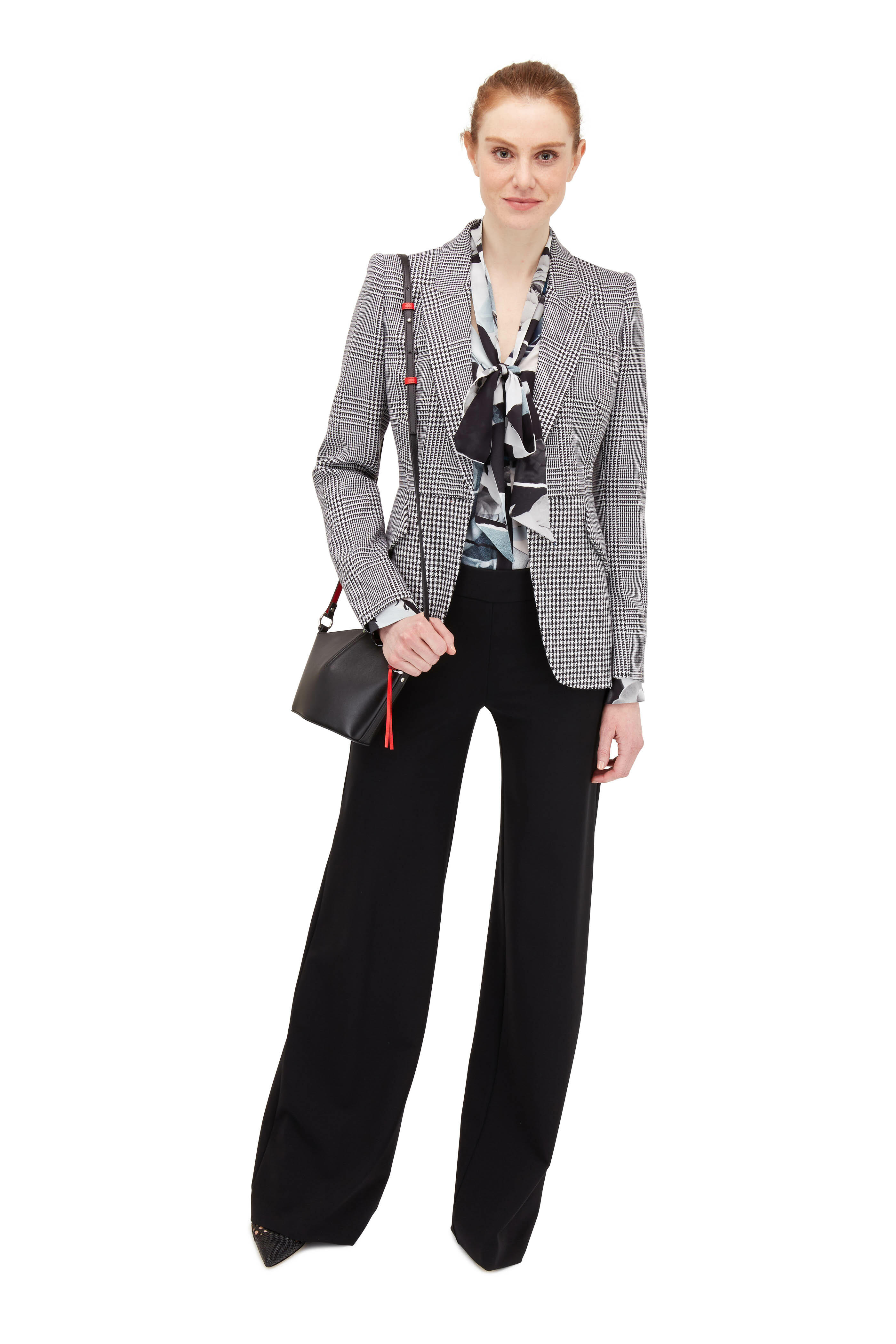 Alexander macqueenベルト ドゥロワー drawer ブラミンク McQueen - Blue & Gray Torn Rose Print Silk Tie-Neck Blouse