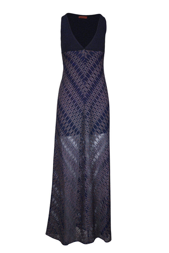 Missoni Long Navy Blue Metallic Dress