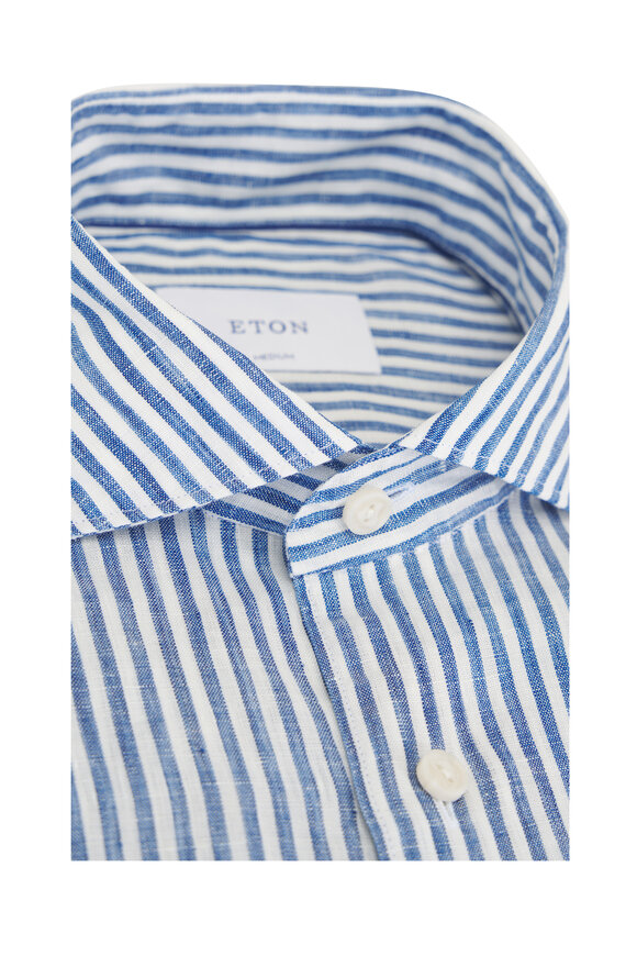 Eton Blue & White Stripe Linen Dress Shirt - view 6
