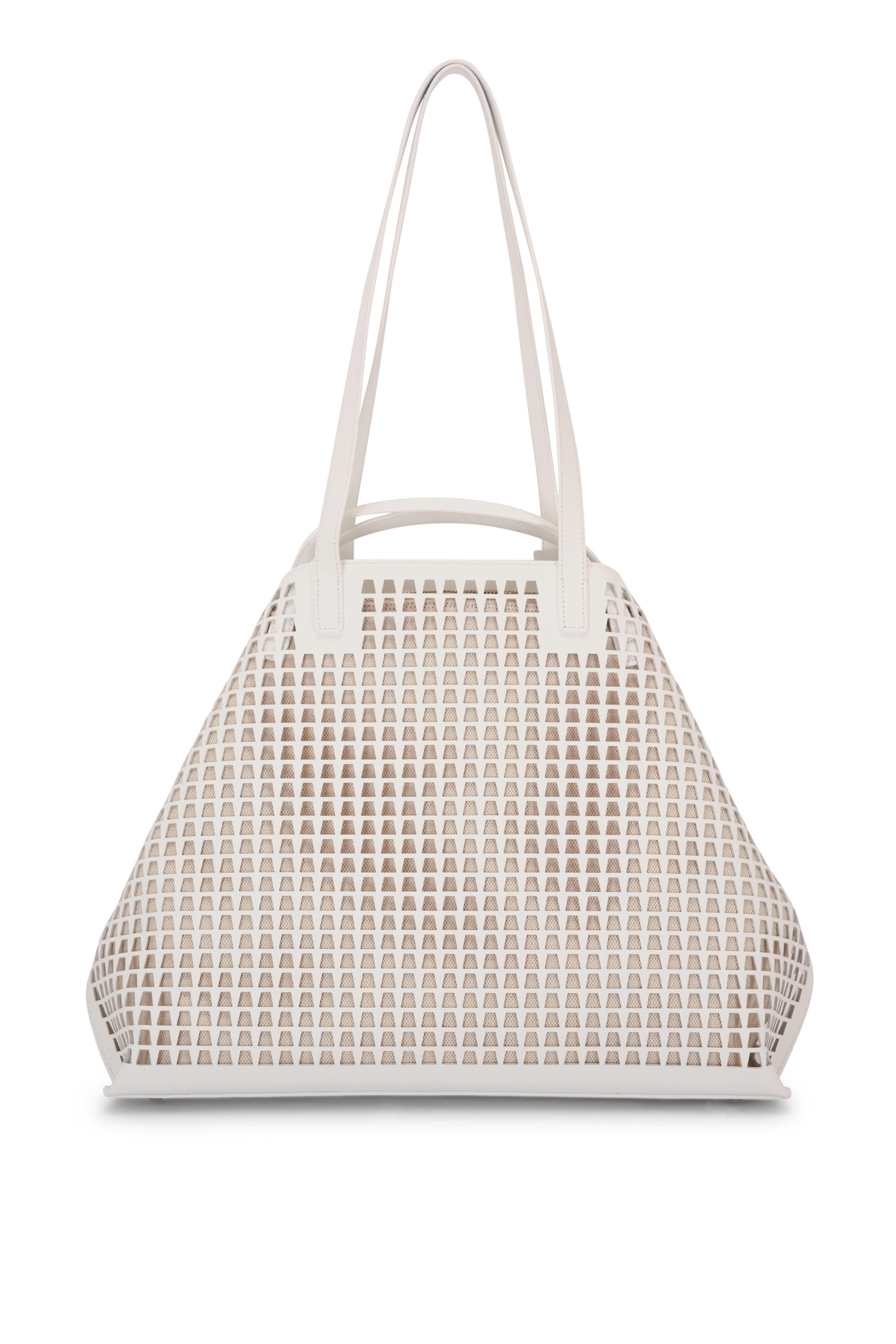 AKRIS ホワイト メッシュ ショルダーバッグ Akris - Medium Ai White Trapezoid Lasercut Shoulder Bag