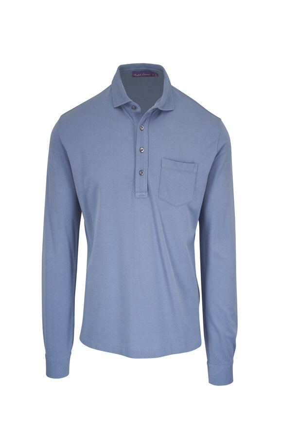 Ralph Lauren Purple Label Blue Cotton Long Sleeve Polo - view 1