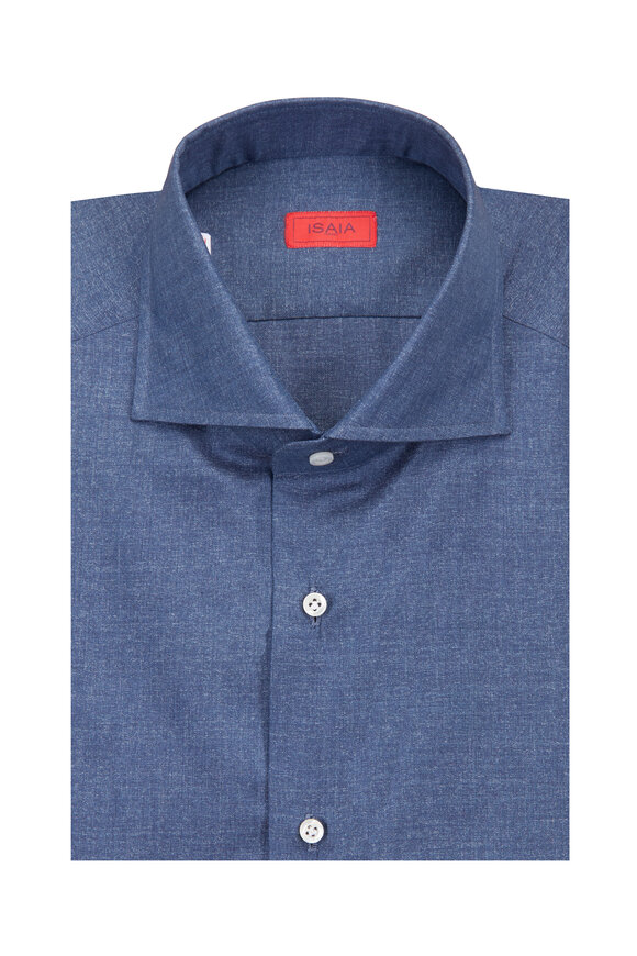 Isaia Denim Blue Cotton Sport Shirt - view 1