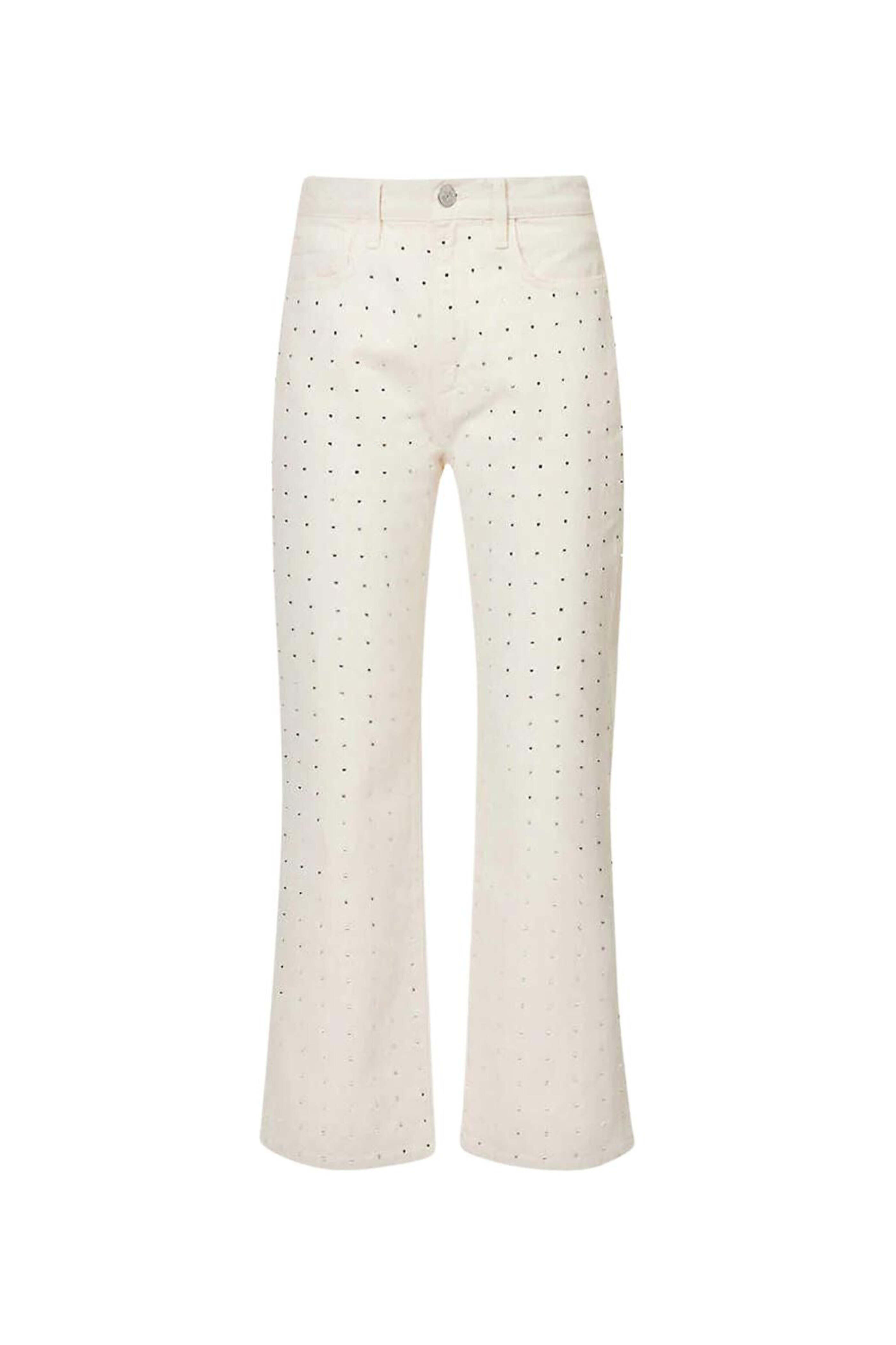 Frame - Rhinestone Le Jane Crop in Bone