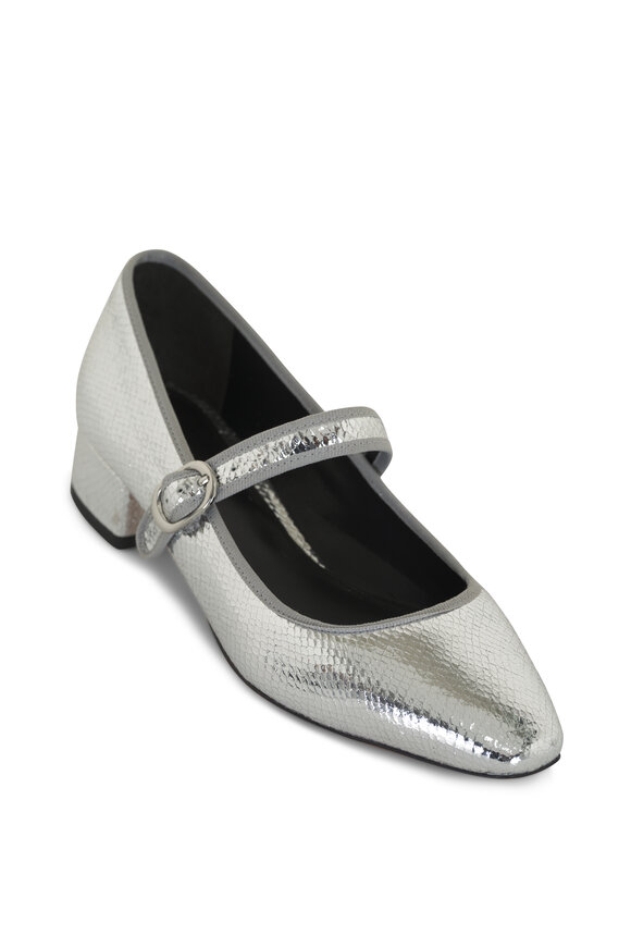 Veronica Beard Cade Silver Embossed Leather Mary Jane Pump, 30mm