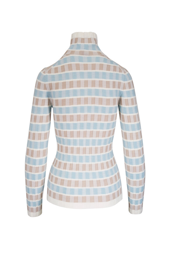 Akris Punto Light Blue & White Oat Wool Intarsia Knit Sweater - view 2
