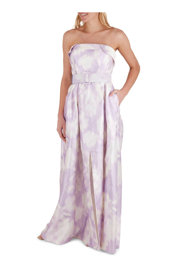 Sachin + Babi - Brielle Ikat Scatter Floral Strapless Belted Gown