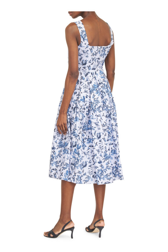 Erdem Blue & White Floral Stripe Poplin Midi Dress - view 4