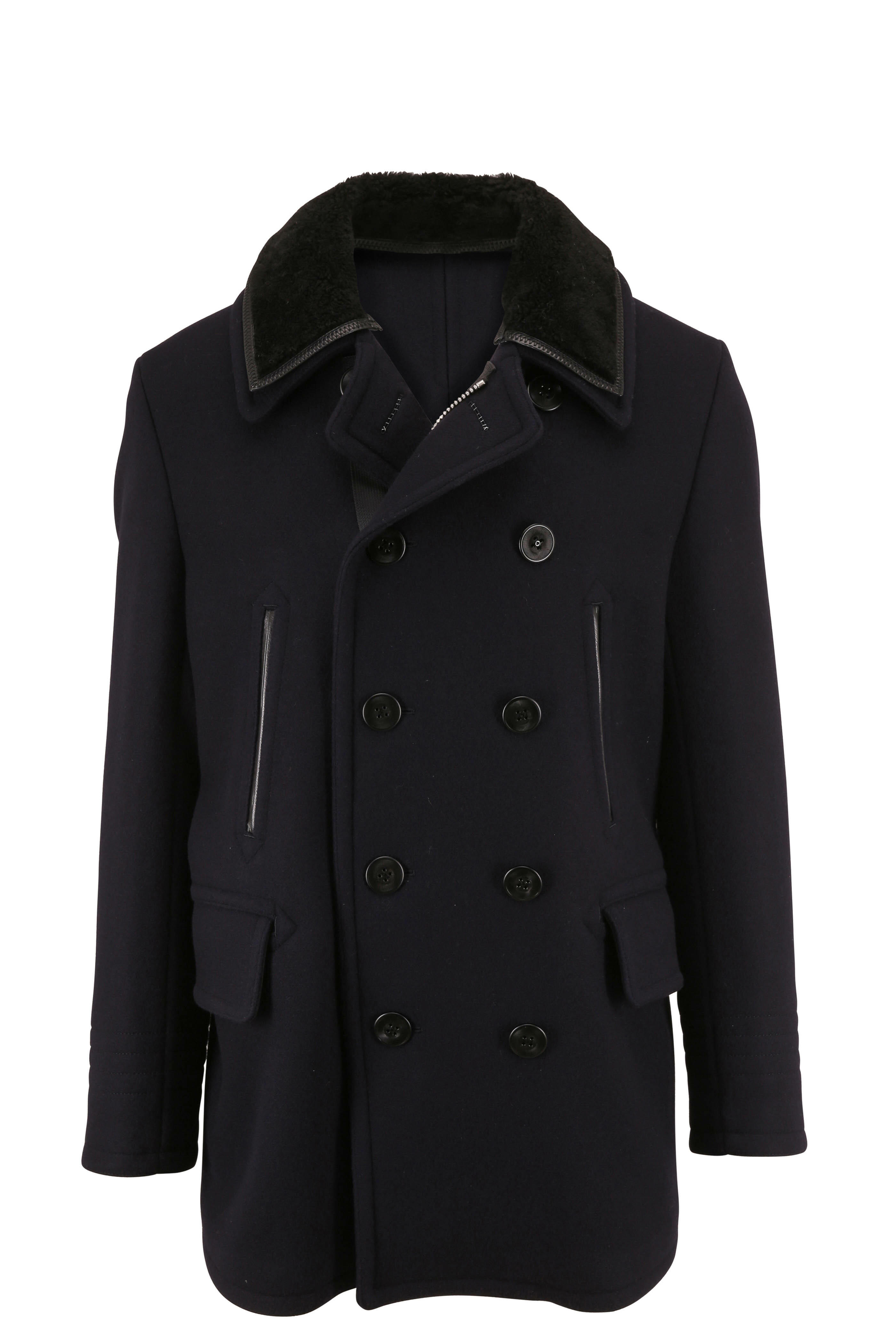 Tom Ford - Navy Blue Wool Detachable Shearling Collar Peacoat