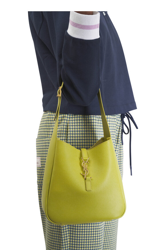 Saint Laurent Small Le 5 A 7 Wild Lime Leather Hobo Bag - view 2