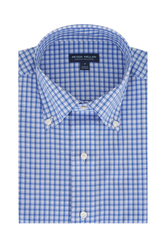 Peter Millar Bienville Dusk Blue Plaid Performance Sport Shirt