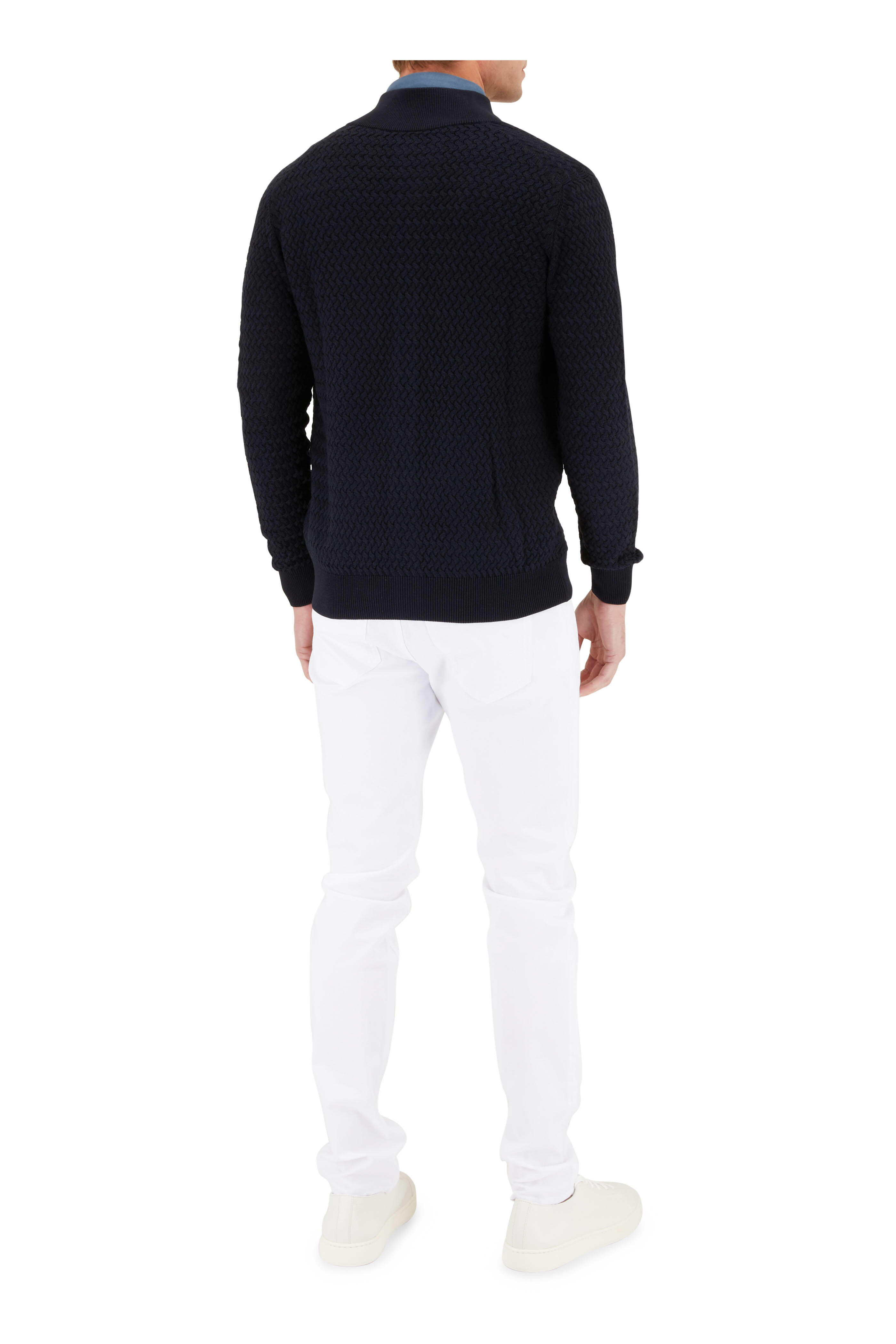 Corneliani - Navy Blue Silk & Cotton Front Zip Sweater