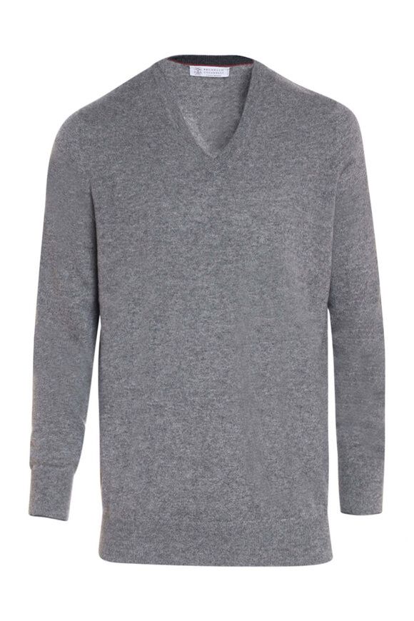 Brunello Cucinelli - Gray Ribbed Cashmere Front Zip Sweater