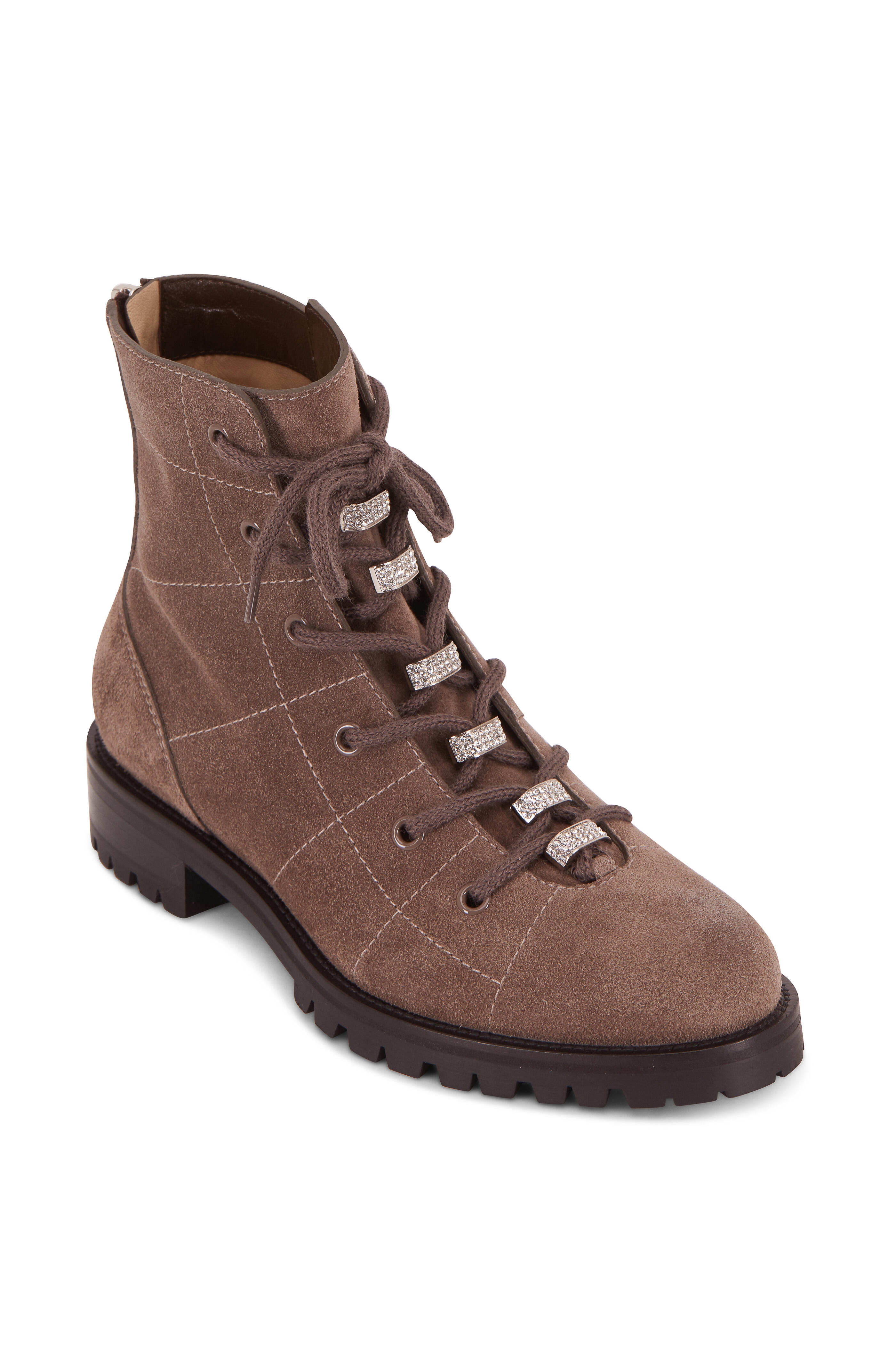 Jimmy Choo - Bren Mink Velvet Suede Crystal Lace-Up Boot - view 1