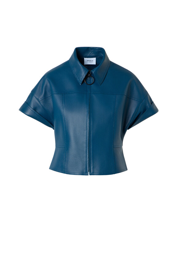Akris Punto Kimono Dark Blue Pin Dot Leather Shirt - view 1