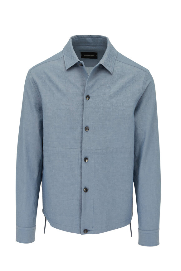 Zegna - Light Blue Cotton Blend Seersucker Overshirt 