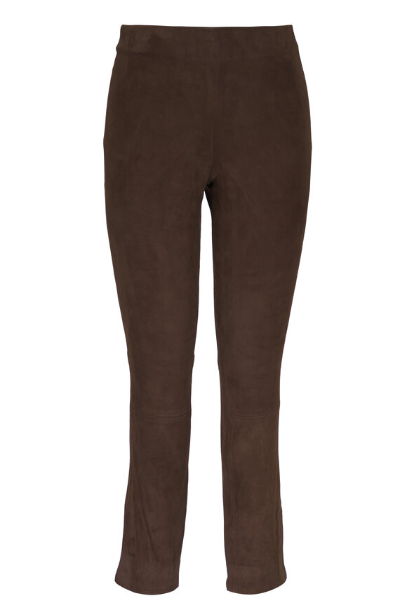 Vince Dark Wheat Stretch Suede Split Hem Crop Legging