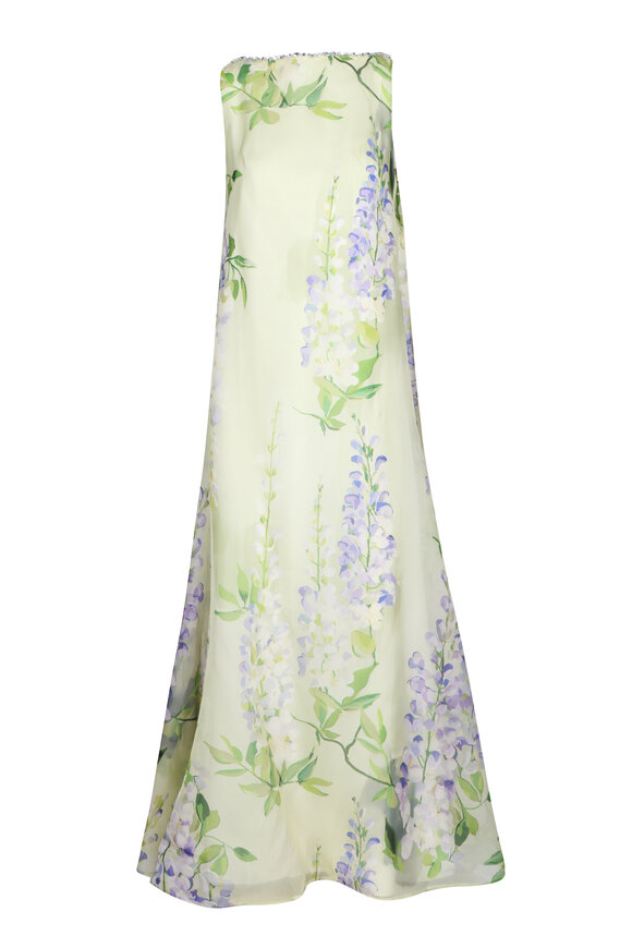 Leo Lin Yumei Wisteria Print Embellished Open Back Gown